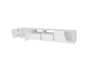 Mobile da soggiorno Porta TV, Made in Italy, Credenza per TV da salotto a 4 ante geometriche e 2 cassetti, Cm 260x43h46, Bianco lucido