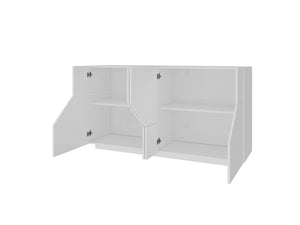 Credenza moderna a 4 ante geometriche, Made in Italy, Madia da cucina, Buffet di design da soggiorno, Cm 159x43h86, Bianco lucido