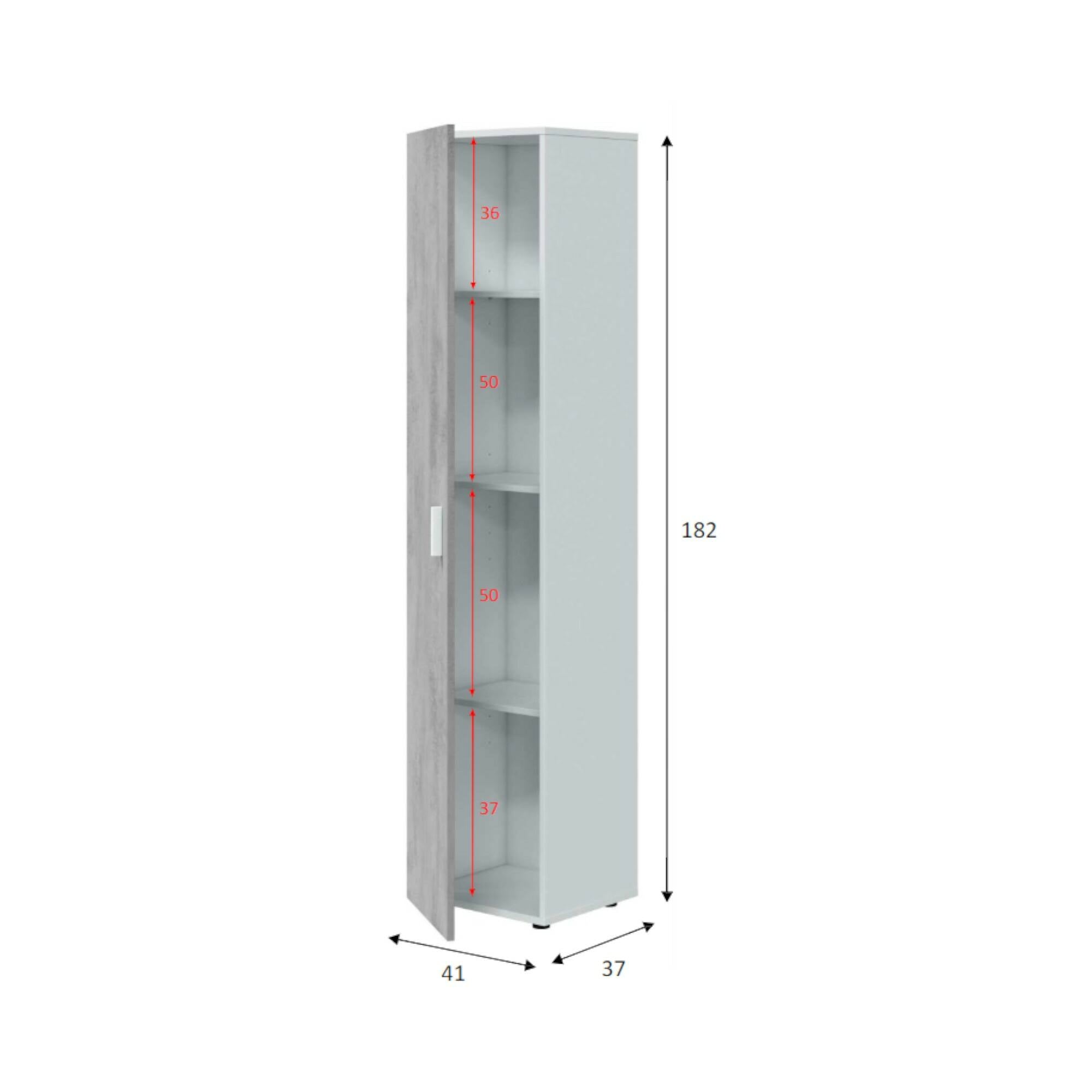 Armadio multiuso Reno, Mobile ausiliario a 1 anta e 3 ripiani, Guardaroba moderno, Mobile alto a colonna, cm 41x37h182, Cemento e Bianco