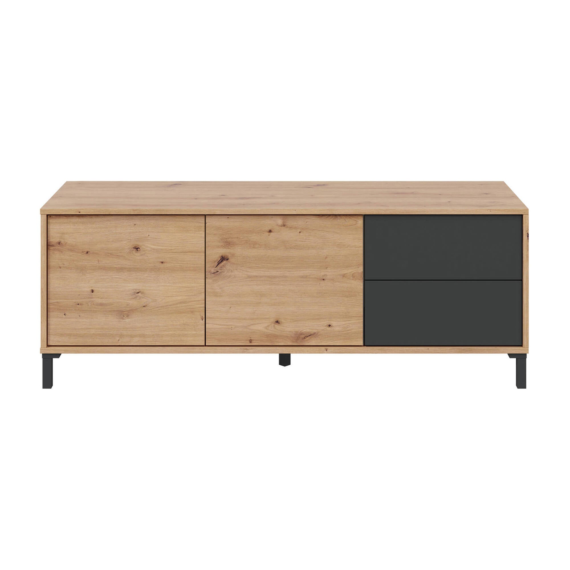 Credenza Arecibo, Madia moderna a 2 ante, Buffet da soggiorno, Mobile porta TV, Madia con piedini per salotto, cm 130x41h47, Rovere nodi e Antracite