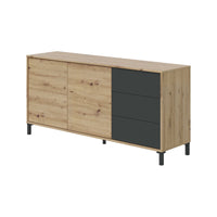 Credenza Concord, Madia moderna a 2 ante e 3 cassetti, Buffet da soggiorno, Mobile porta TV, Madia per salotto, cm 154x41h74, Rovere nodi e Antracite