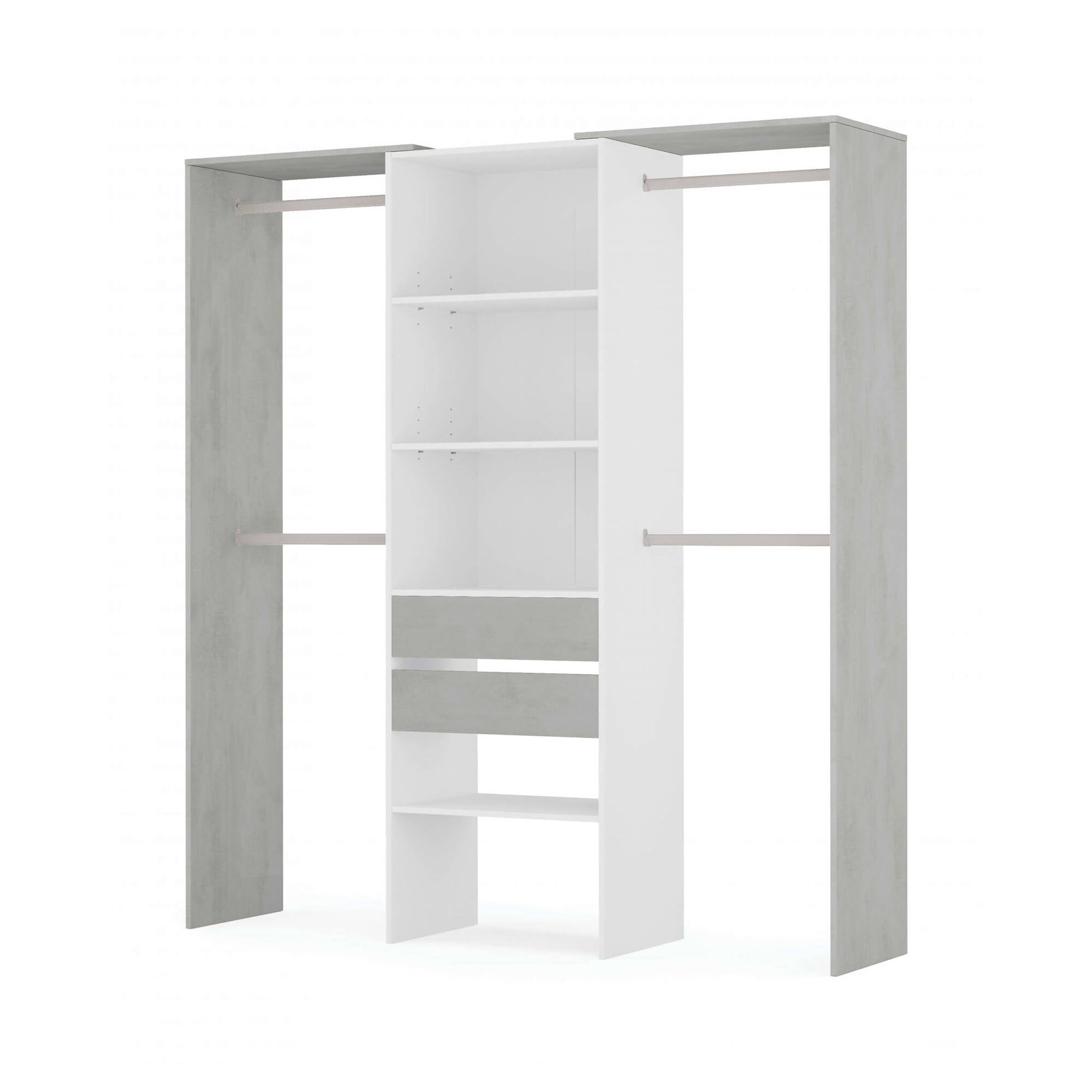 Guardaroba Miramar, Struttura per cabina armadio, Armadio aperto senza ante, Cabina armadio, cm 179x50h202, Bianco e Cemento