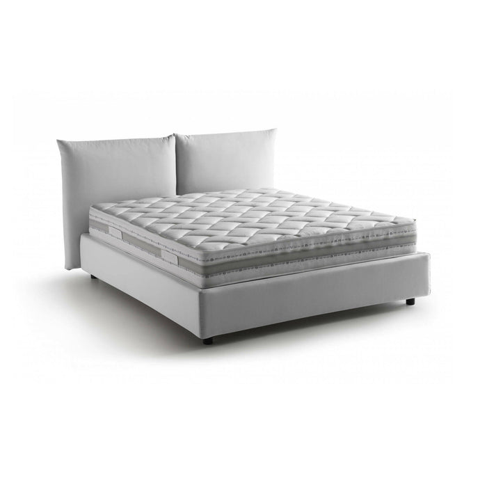 Letto matrimoniale Dbrunor, Letto contenitore con rivestimento in tessuto, 100% Made in Italy, Apertura frontale, con materasso Cm 160x200 incluso, Bianco