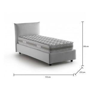 Letto singolo Dborbe, Letto contenitore con rivestimento in tessuto, 100% Made in Italy, Apertura laterale, con materasso Cm 80x190 incluso, Bianco