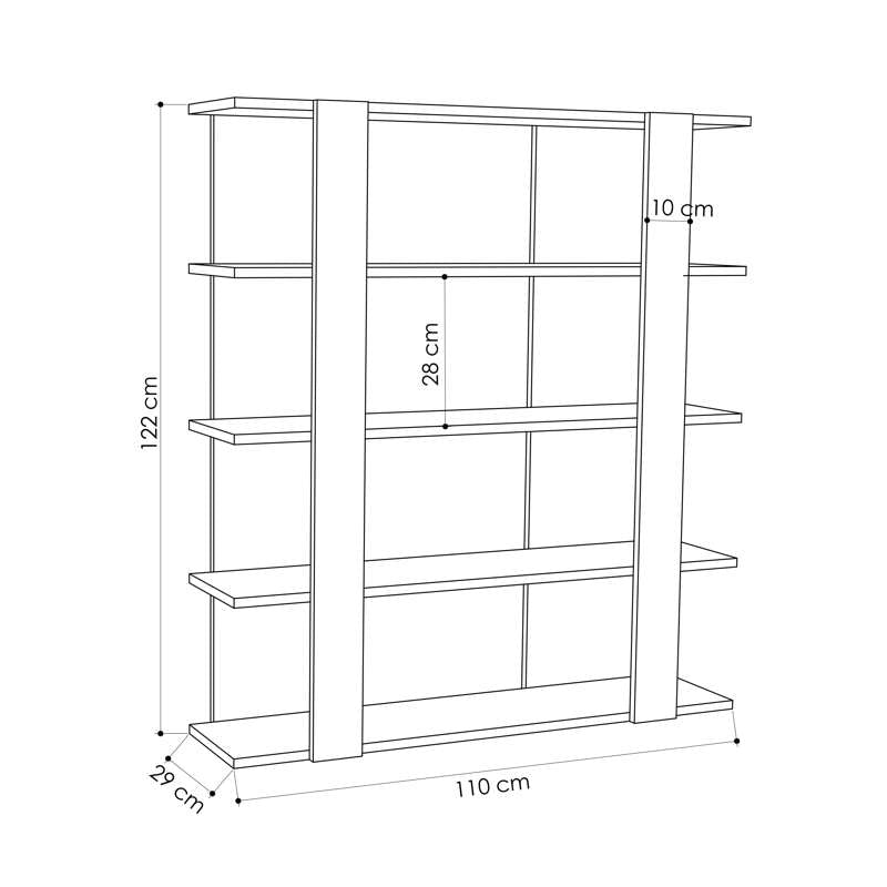 Libreria ElVisodelA, Biblioteca a 4 ripiani, Scaffale da ufficio per libri, Mobile portalibri, Cm 110x29h122, Grigio