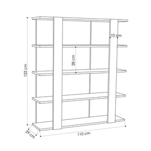 Libreria ElVisodelA, Biblioteca a 4 ripiani, Scaffale da ufficio per libri, Mobile portalibri, Cm 110x29h122, Grigio