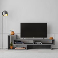 Mobile porta TV Fraga, Credenza moderna a ripiani, Mobile da soggiorno con vani a giorno, Cm 136x40h42, Cemento scuro