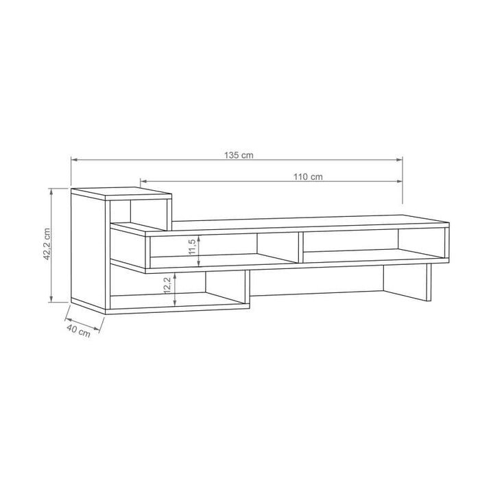 Mobile porta TV Fraga, Credenza moderna a ripiani, Mobile da soggiorno con vani a giorno, Cm 136x40h42, Cemento scuro