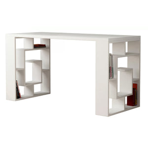 Scrivania Fuentealam, Scrittoio moderno con librerie laterali, Tavolo da studio o ufficio porta PC portalibri, Cm 140x60h75, Bianco