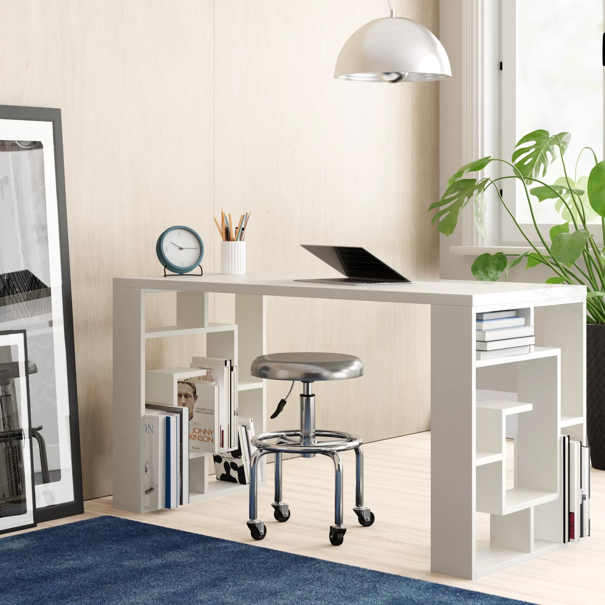 Scrivania Fuentealam, Scrittoio moderno con librerie laterali, Tavolo da studio o ufficio porta PC portalibri, Cm 140x60h75, Bianco