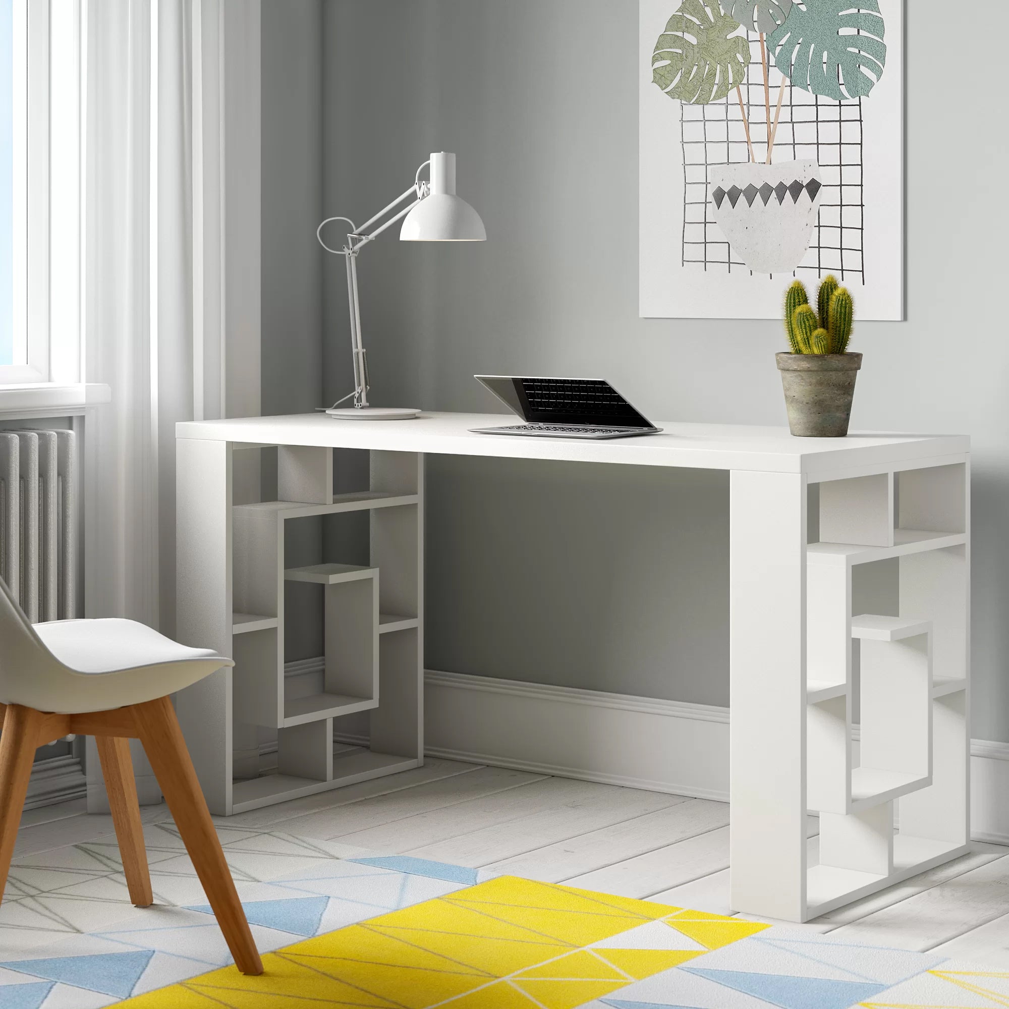 Scrivania Fuentealam, Scrittoio moderno con librerie laterali, Tavolo da studio o ufficio porta PC portalibri, Cm 140x60h75, Bianco