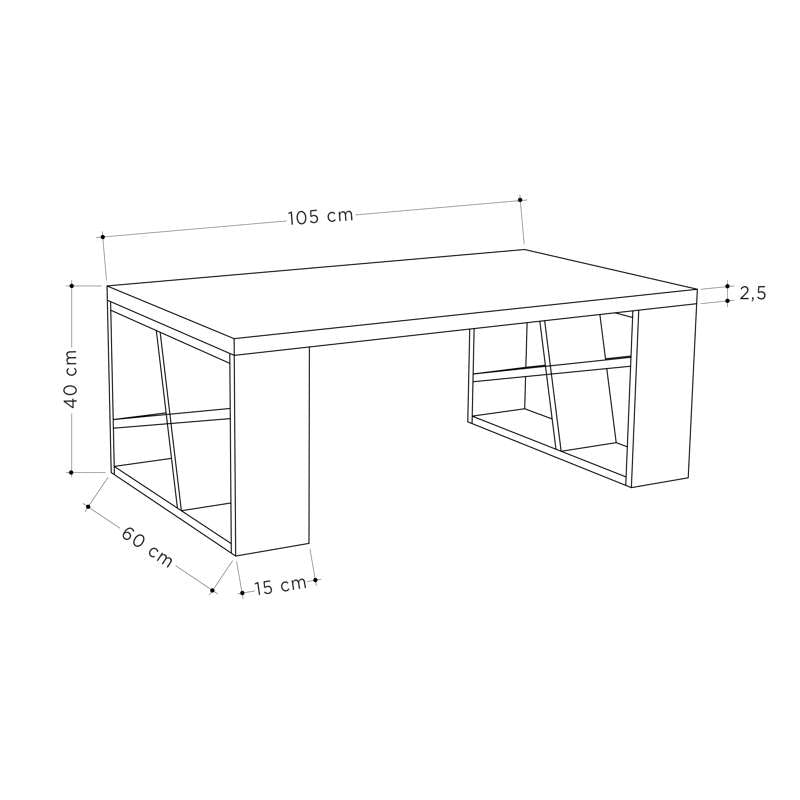 Tavolino da salotto Galapagar, Tavolino da caffè moderno geometrico, Tavolo basso da soggiorno, mobile portariviste, Cm 105x60h40, Bianco e Grigio