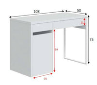 Scrivania Charlotte, Scrittoio reversibile con 2 cassetti e 1 anta, Tavolo da studio o ufficio porta PC,cm 108x50h75, Bianco