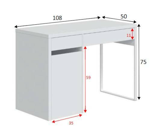 Scrivania Charlotte, Scrittoio reversibile con 2 cassetti e 1 anta, Tavolo da studio o ufficio porta PC,cm 108x50h75, Bianco