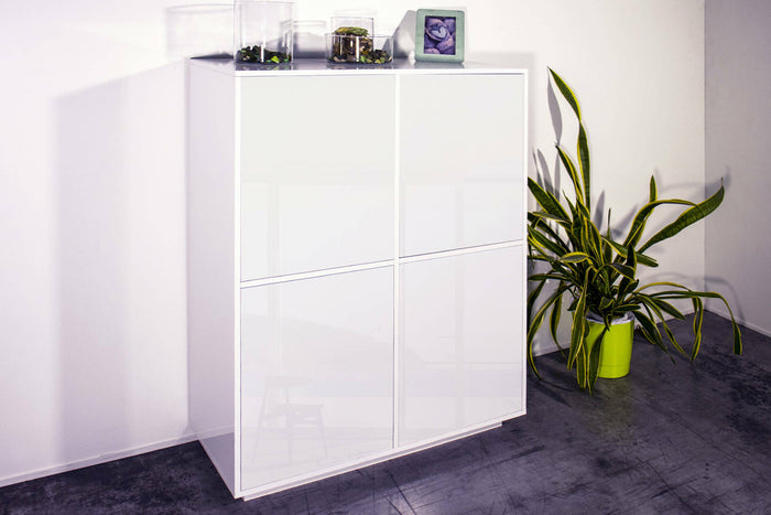 Credenza Dpaci, Madia da cucina a 4 ante, Buffet da soggiorno, 100% Made in Italy, cm 100x41h126, Bianco lucido