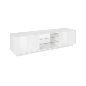 Mobile porta TV Dlongon, Credenza bassa da soggiorno a 2 ante, Base porta TV, 100% Made in Italy, cm 180x41h46, Bianco lucido