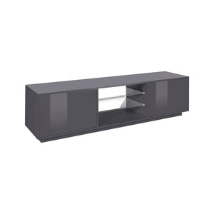 Mobile porta TV Dlongon, Credenza bassa da soggiorno a 2 ante, Base porta TV, 100% Made in Italy, cm 180x41h46, Antracite lucido