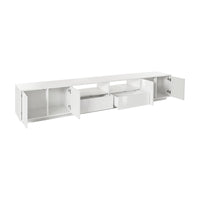 Mobile porta TV Dleott, Credenza bassa da soggiorno, Base porta TV, 100% Made in Italy, cm 260x41h46, Bianco lucido