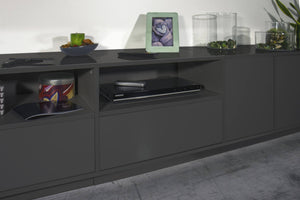 Mobile porta TV Dleott, Credenza bassa da soggiorno, Base porta TV, 100% Made in Italy, cm 260x41h46, Antracite lucido