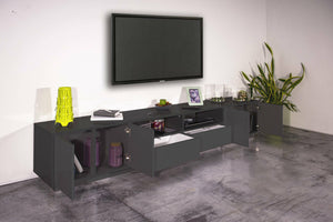 Mobile porta TV Dleott, Credenza bassa da soggiorno, Base porta TV, 100% Made in Italy, cm 260x41h46, Antracite lucido