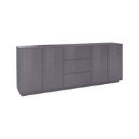 Credenza Dnast, Madia da cucina a 4 ante e 3 cassetti, Buffet da soggiorno, 100% Made in Italy, cm 220x41h86, Antracite lucido