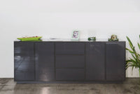 Credenza Dnast, Madia da cucina a 4 ante e 3 cassetti, Buffet da soggiorno, 100% Made in Italy, cm 220x41h86, Antracite lucido