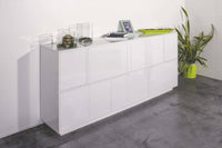 Credenza Dnapp, Madia da cucina a 7 ante, Buffet da soggiorno, 100% Made in Italy, cm 200x41h86, Bianco lucido