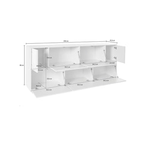 Credenza Dnapp, Madia da cucina a 7 ante, Buffet da soggiorno, 100% Made in Italy, cm 200x41h86, Bianco lucido