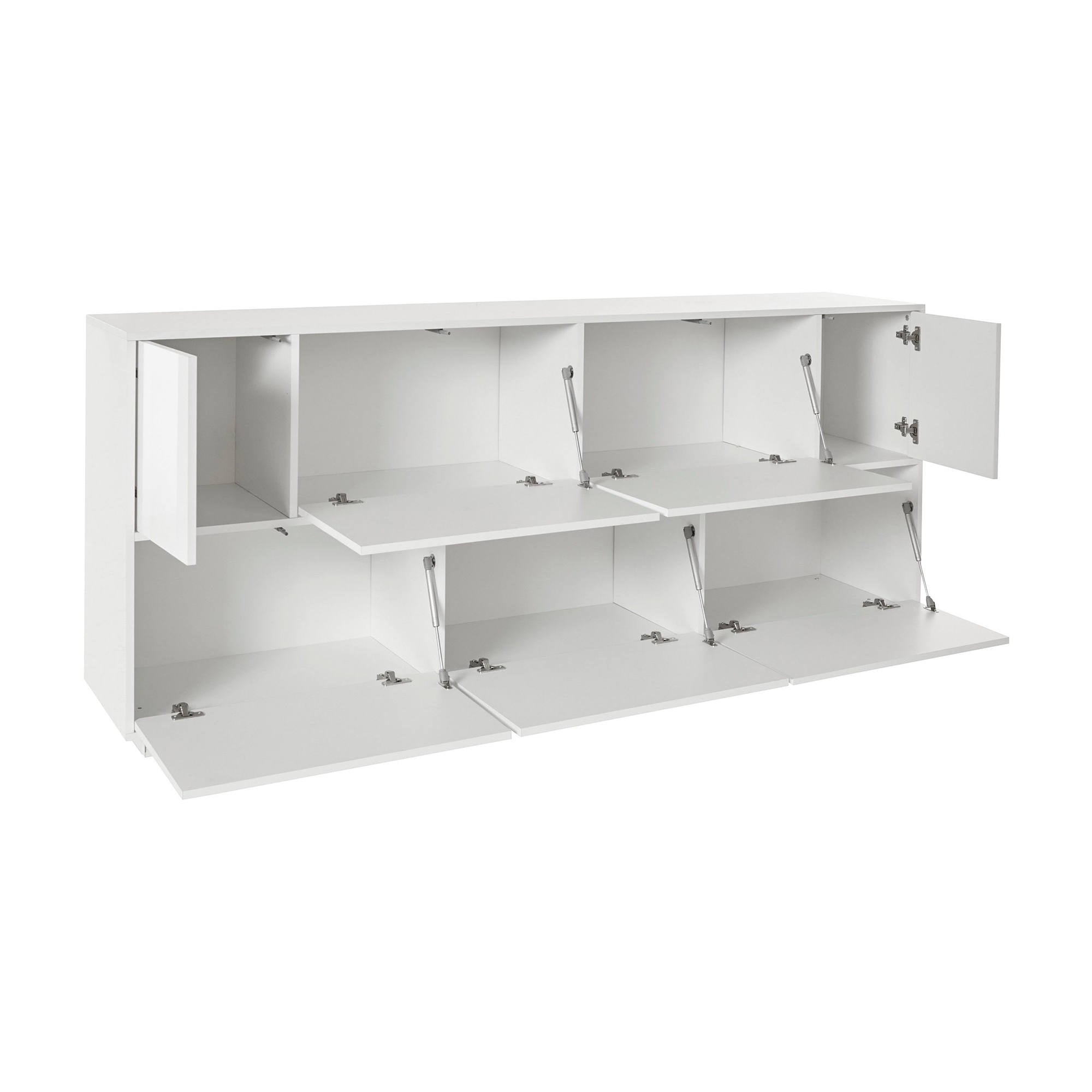 Credenza Dnapp, Madia da cucina a 7 ante, Buffet da soggiorno, 100% Made in Italy, cm 200x41h86, Bianco lucido