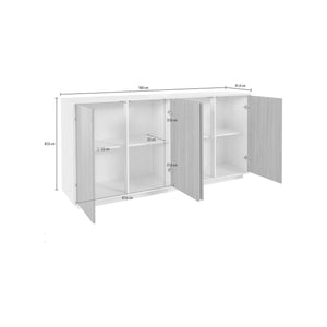 Credenza Dnande, Madia da cucina a 4 ante, Buffet da soggiorno, 100% Made in Italy, cm 180x41h86, Bianco lucido