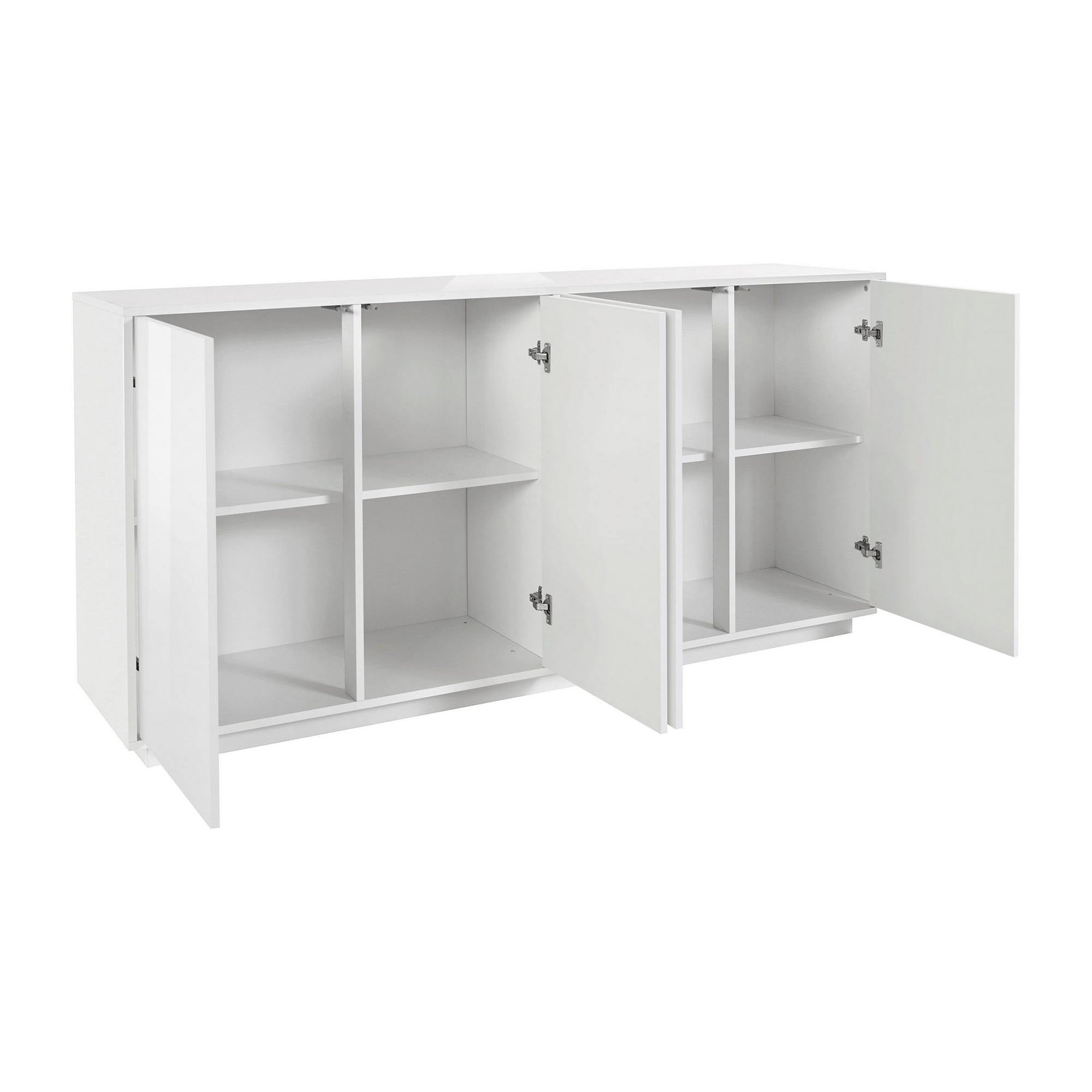 Credenza Dnande, Madia da cucina a 4 ante, Buffet da soggiorno, 100% Made in Italy, cm 180x41h86, Bianco lucido