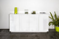 Credenza Dnande, Madia da cucina a 4 ante, Buffet da soggiorno, 100% Made in Italy, cm 180x41h86, Bianco lucido