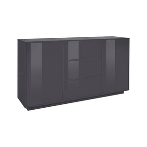 Credenza Dmorac, Madia da cucina a 2 ante e 3 cassetti, Buffet da soggiorno, 100% Made in Italy, cm 160x41h86, Antracite lucido