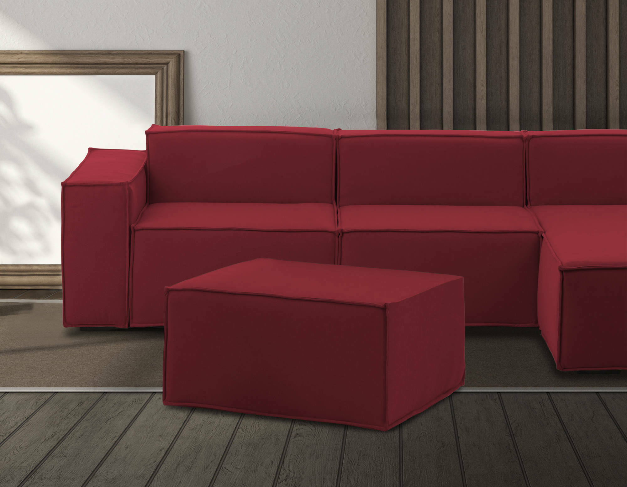 Pouf Barbara, Pouf da salotto, 100% Made in Italy, Poltroncina relax in tessuto imbottito, Cm 80x70h43, Rosso