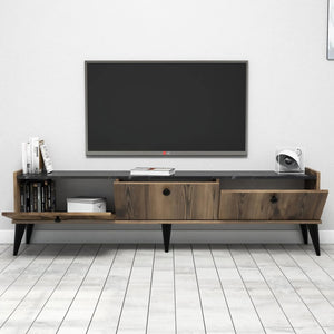 Mobile porta TV, Supporto per televisione da salotto, Credenza moderna da soggiorno, Cm 180x35h49, Quercia con effetto marmo