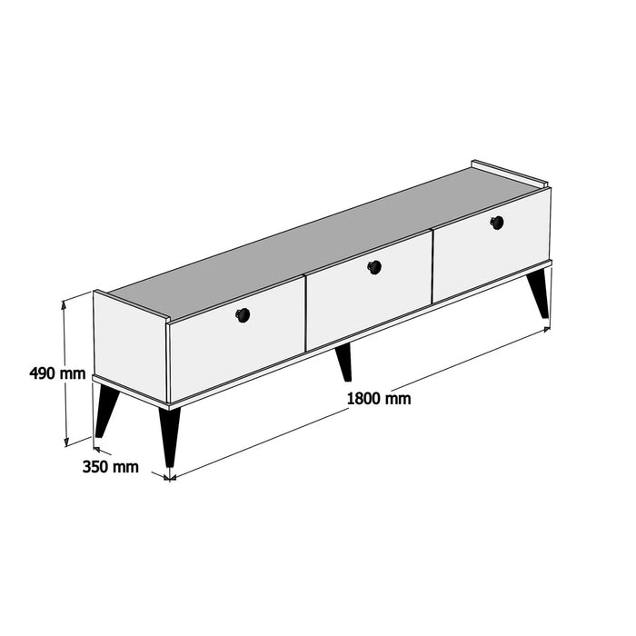 Mobile porta TV, Supporto per televisione da salotto, Credenza moderna da soggiorno, Cm 180x35h49, Quercia con effetto marmo