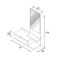 Mobile da ingresso Tijuana, Entratina con specchio, Mobile per atrio con cassetto, Svuotatasche per piccoli appartamenti, cm 81x29h116, Bianco e Rovere nodi