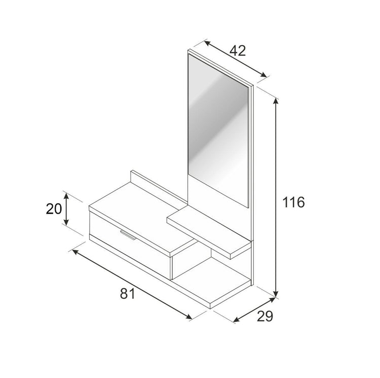 Mobile da ingresso Tijuana, Entratina con specchio, Mobile per atrio con cassetto, Svuotatasche per piccoli appartamenti, cm 81x29h116, Bianco e Rovere nodi