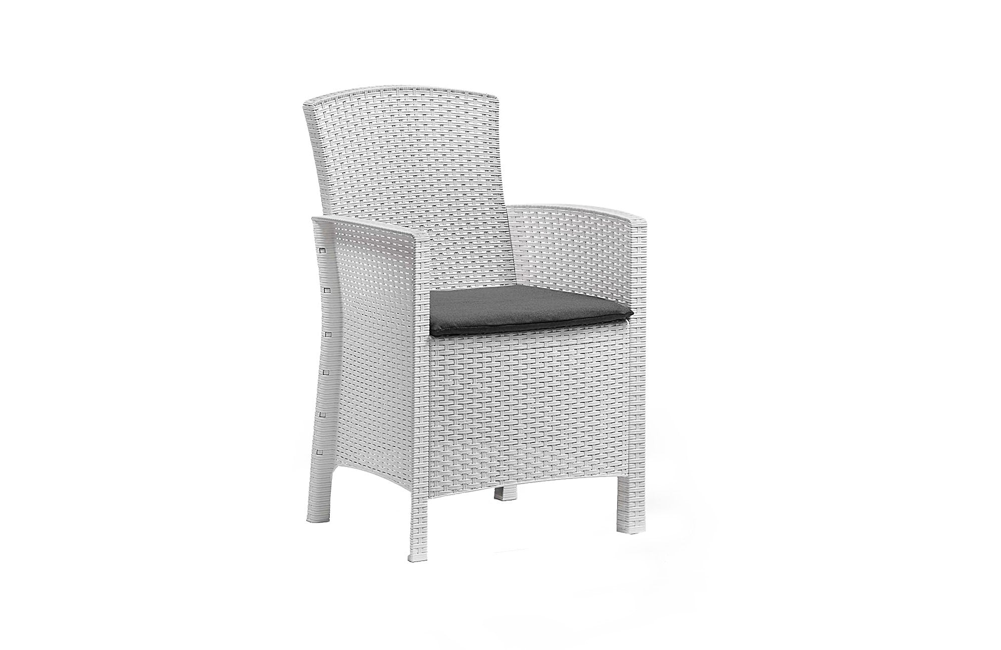 Salottino da esterno Urano, Set da giardino con cuscini, Salottino  effetto rattan, 100% Made in Italy colore Bianco