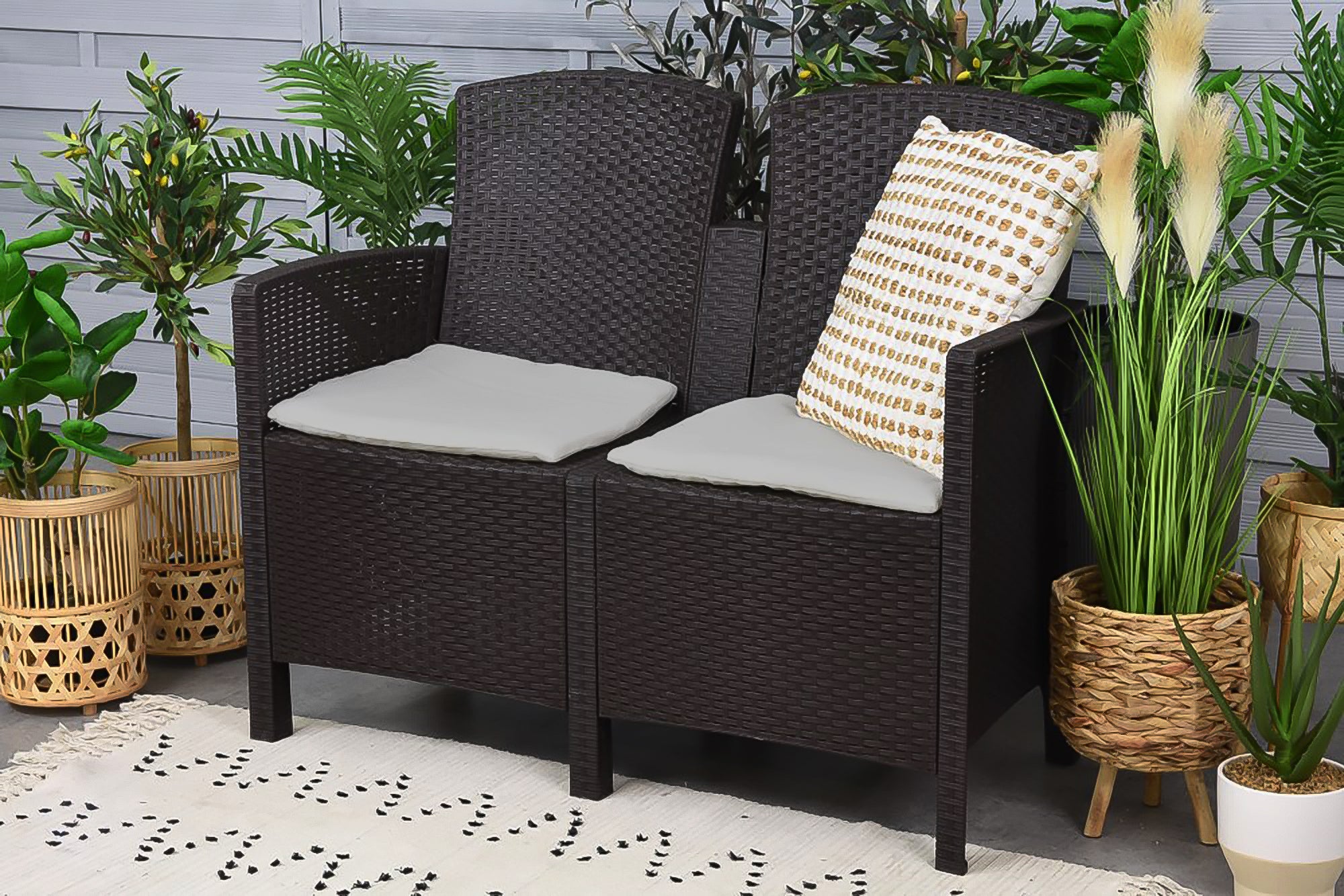 Salottino da esterno Urano, Set da giardino con cuscini, Salottino  effetto rattan, 100% Made in Italy, Antracite