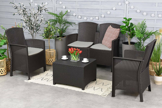 Salottino da esterno Urano, Set da giardino con cuscini, Salottino  effetto rattan, 100% Made in Italy, Antracite