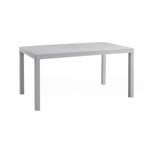 Tavolo da esterno Giove, Tavolo rettangolare da giardino, Tavolo da giardino multiuso effetto rattan, 100% Made in Italy, Cm 150x90h74, Bianco