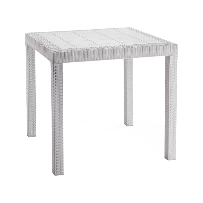 Tavolo da esterno Marte, Tavolo quadrato fisso, Tavolo da giardino multiuso effetto rattan, 100% Made in Italy, Cm 80x80h74, Bianco