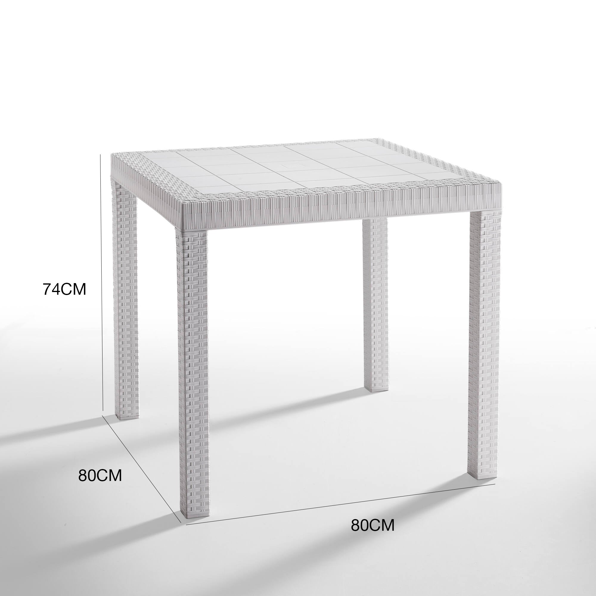 Tavolo da esterno Marte, Tavolo quadrato fisso, Tavolo da giardino multiuso effetto rattan, 100% Made in Italy, Cm 80x80h74, Bianco