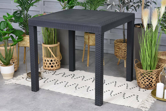 Tavolo da esterno Marte, Tavolo quadrato fisso, Tavolo da giardino multiuso effetto rattan, 100% Made in Italy, Cm 80x80h74, Antracite