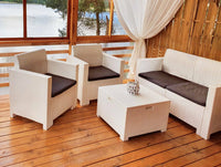 Salottino da esterno Venere, Set da giardino con cuscini, Salottino  effetto rattan, 100% Made in Italy colore Bianco