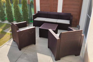 Salottino da esterno Venus, Set da giardino con cuscini, Salottino  effetto rattan, 100% Made in Italy, Marrone