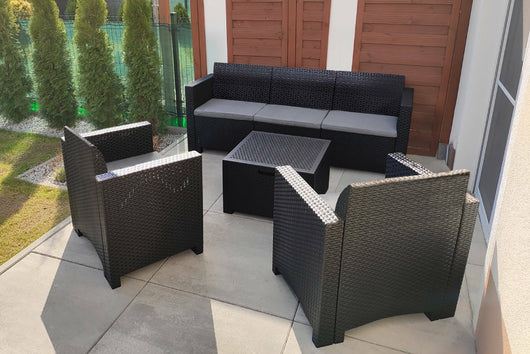 Salottino da esterno Venus, Set da giardino con cuscini, Salottino  effetto rattan, 100% Made in Italy, Antracite