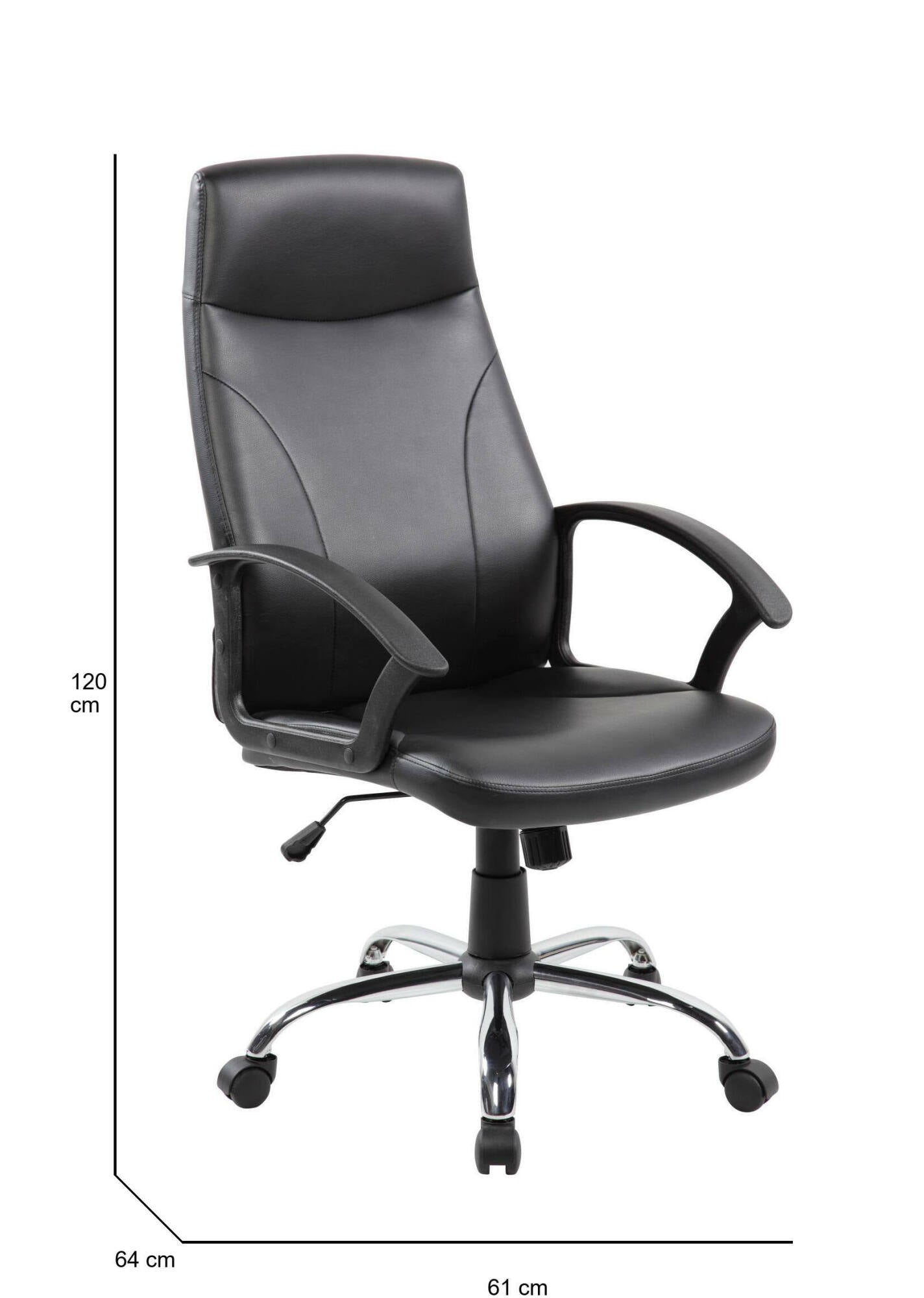 Sedia da ufficio Dgliozz, Poltrona direzionale con braccioli, Sedia ergonomica da ufficio, Nero, 64x61h110/120 cm