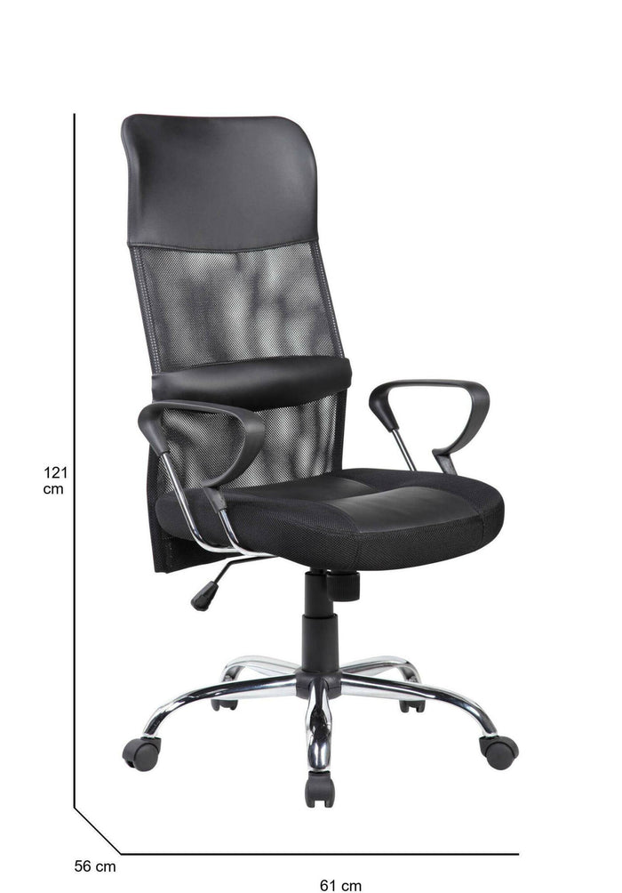 Sedia da ufficio Daguirr, Poltrona presidenziale con braccioli, Sedia ergonomica da ufficio, 56x61h111/121 cm, Nero